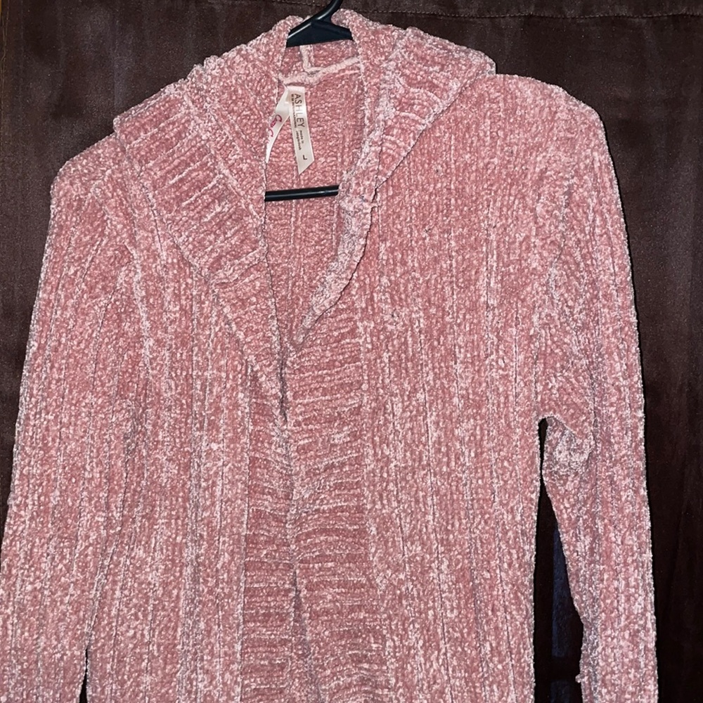Large Long Cardigan with Pockets & Hood. Pink